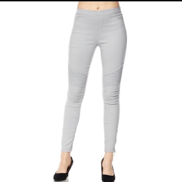 *GRAY MOTO BIKER PANT LEGGINGS - Picture 2 of 3